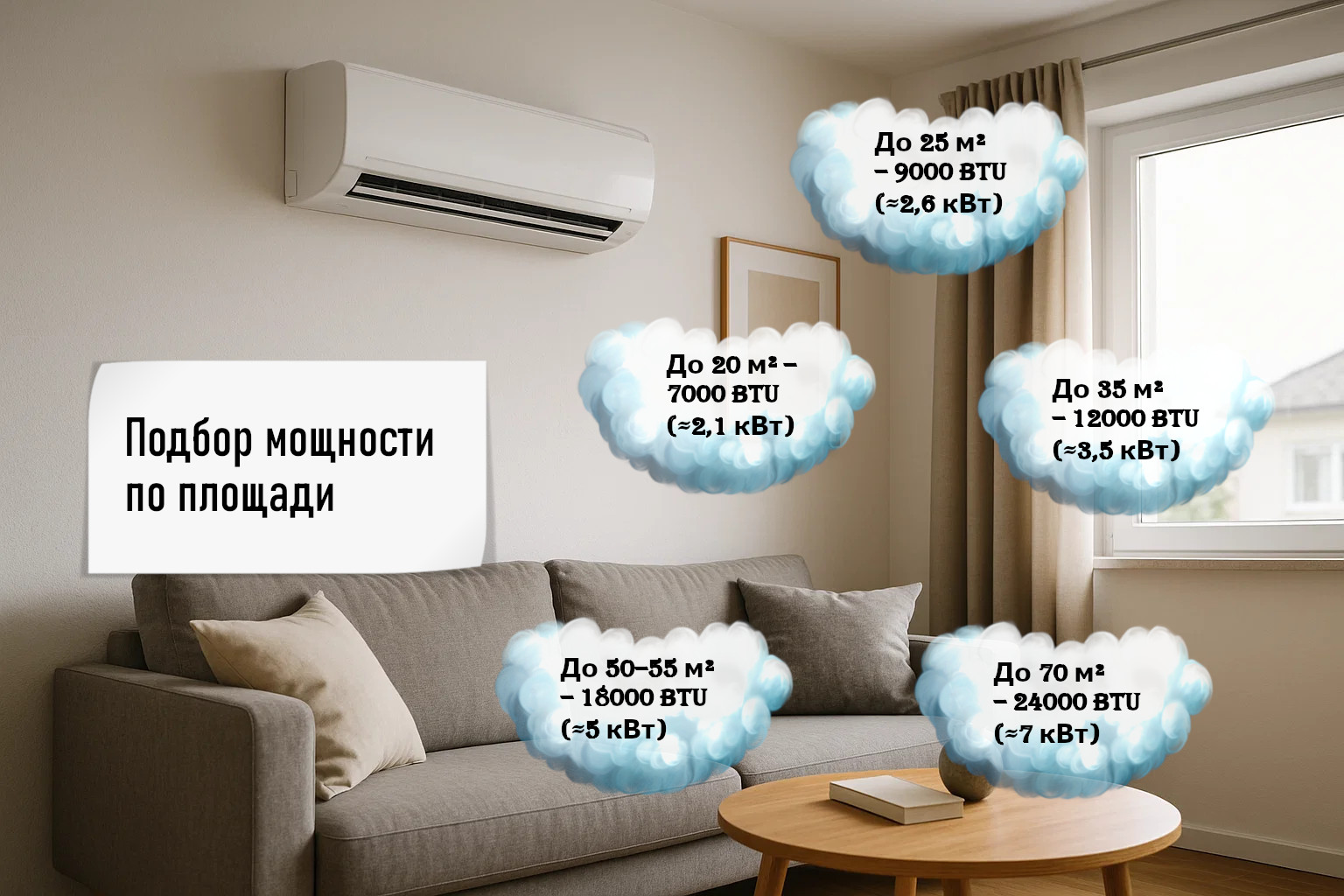 мощность кондиционера по площади